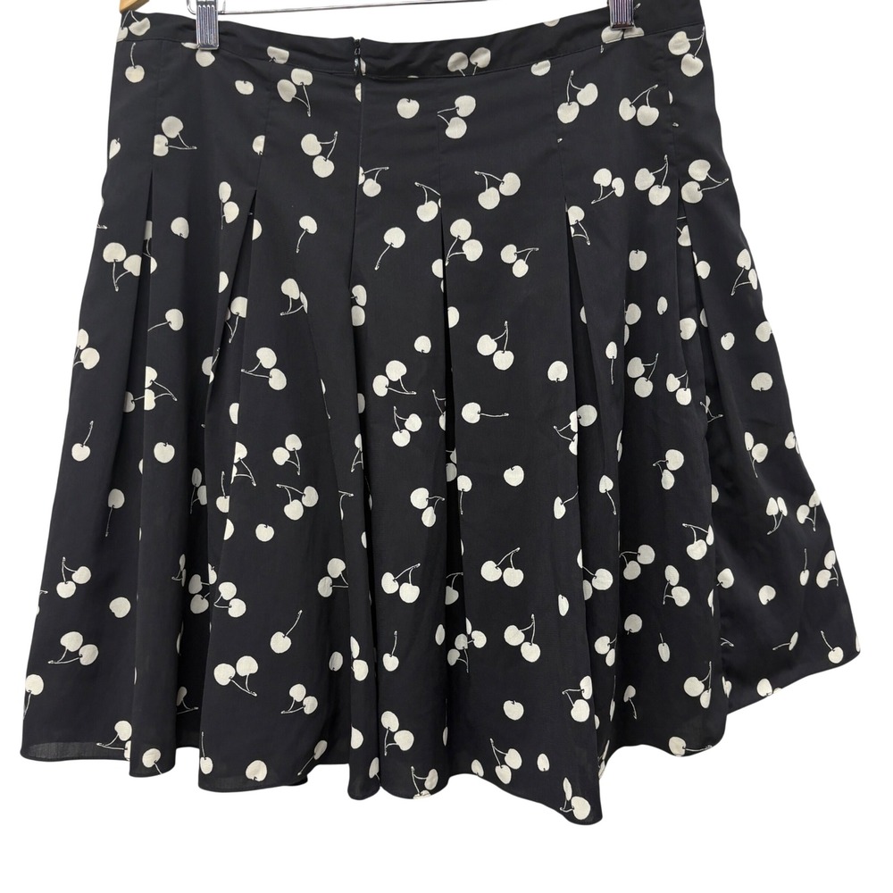 Coldwater Creek Black White Cherry Print‎ Pleated A-Line Skirt Size 14 Lined